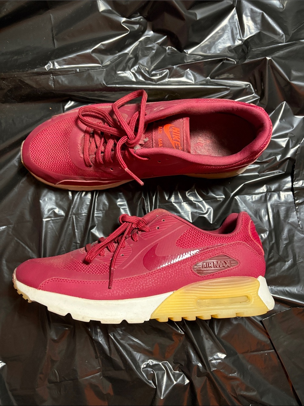 Nike Women's Burgundy and Yellow Air Max Casual Sneakers